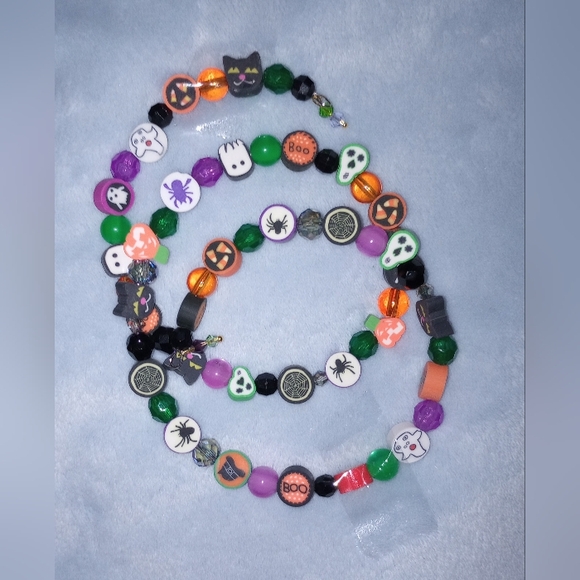 Halloween Wrap Around Beaded Bracelet Earrings Unique Sparkly Handmade - Picture 2 of 10